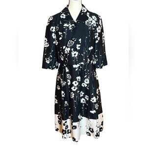 Talbots 2 Piece Fit & Flare Dress Blazer Jacket B&W Floral Petite Women Size 12P